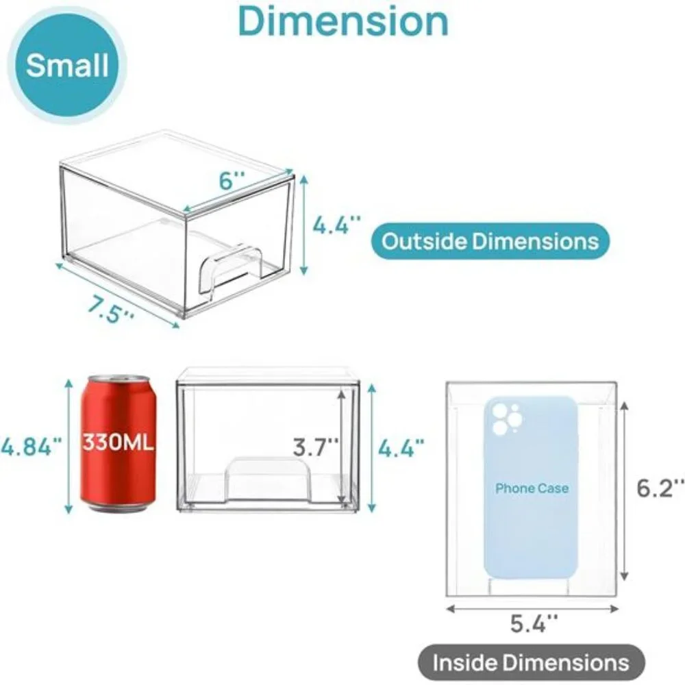 4 Pack Small Clear Stackable Storage Drawers,Acrylic Bathroom Makeup Organizer